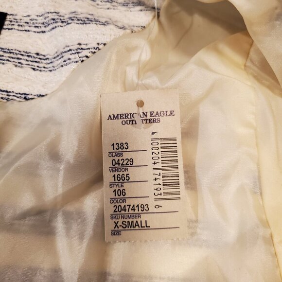 NWT American Eagle Zippered Jacket/Blazer SZ XS Ivory Navy Stripe Black Trim - Picture 7 of 9